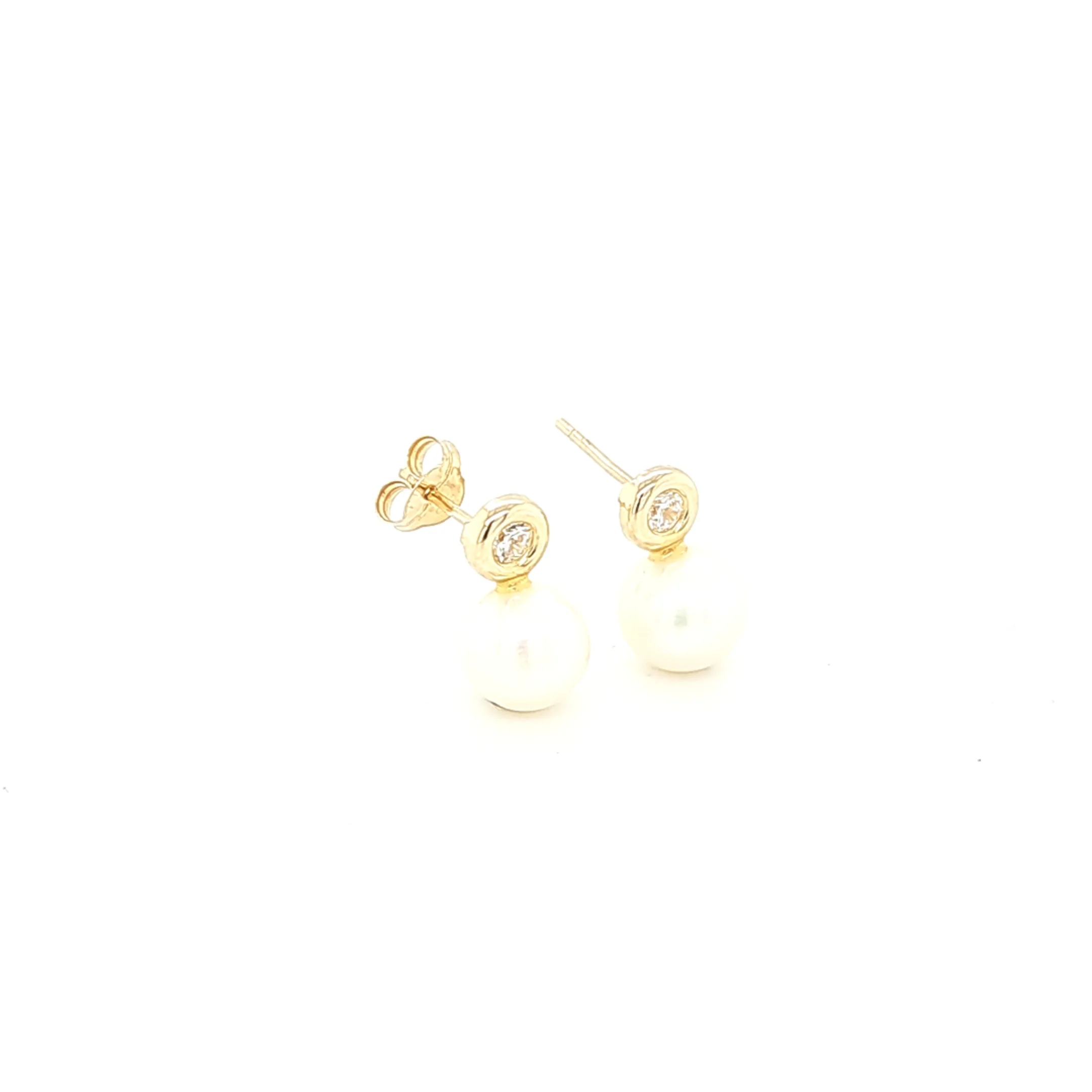 14K Gold | Ohrstecker Perle mit Zirkonia