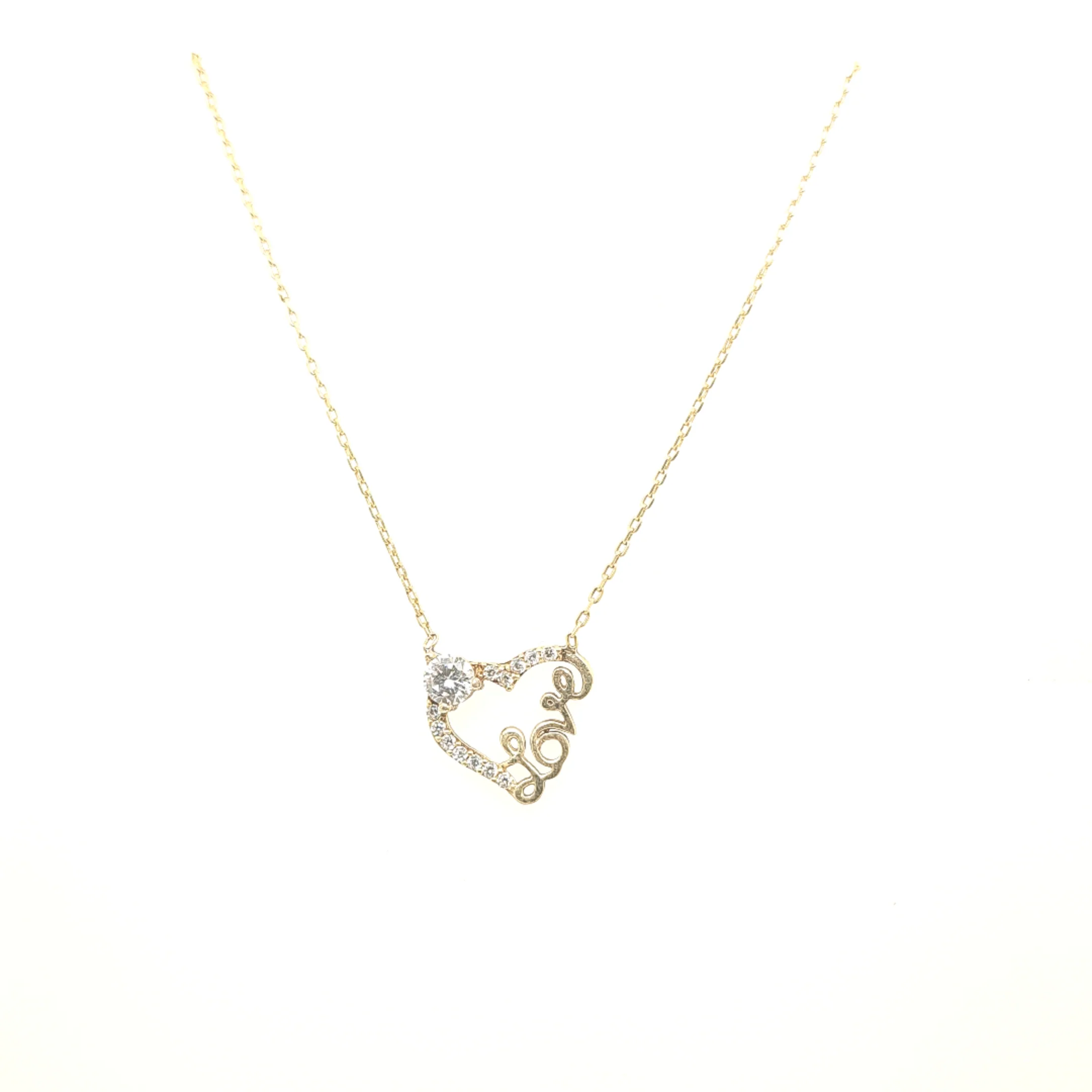 925 Silber |  Halskette Herz mit Zirkonia und Love