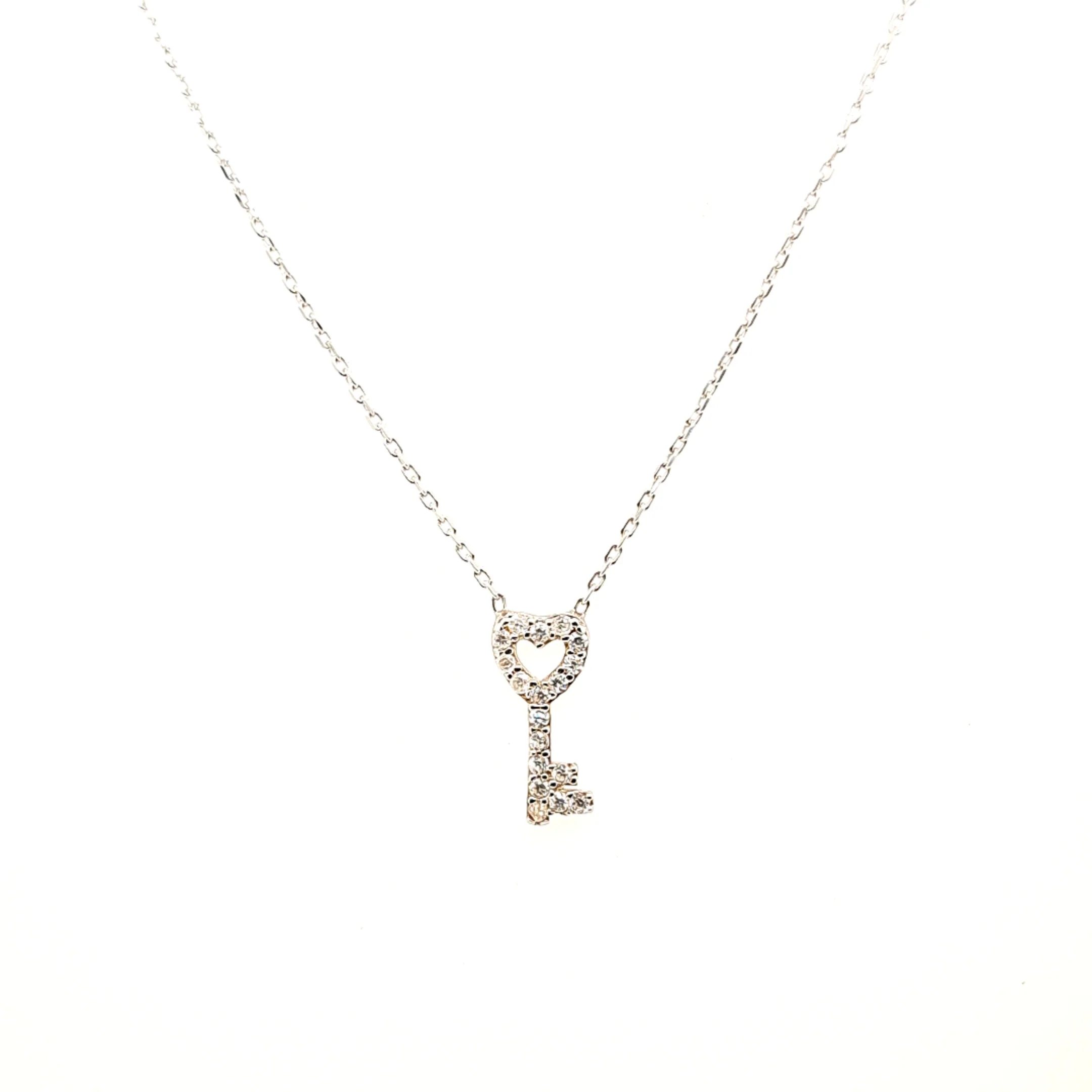 925 Silber |  Halskette Schlüssel mit Zirkonia