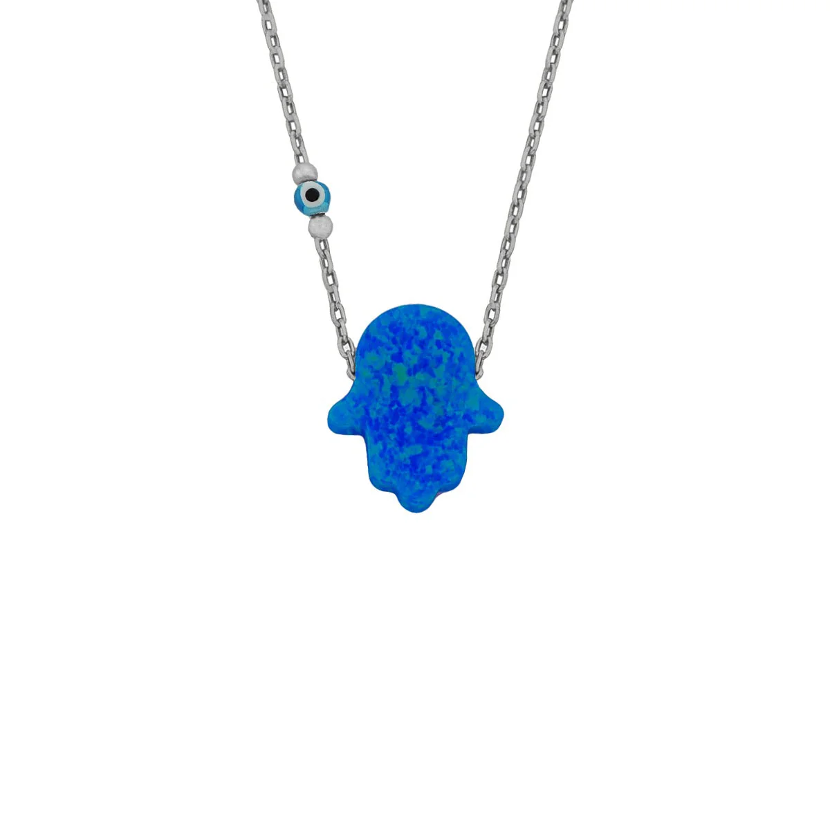Fatimas Hand Opal Kette mit Nazar Augenkette Dunkelblau - Image 2