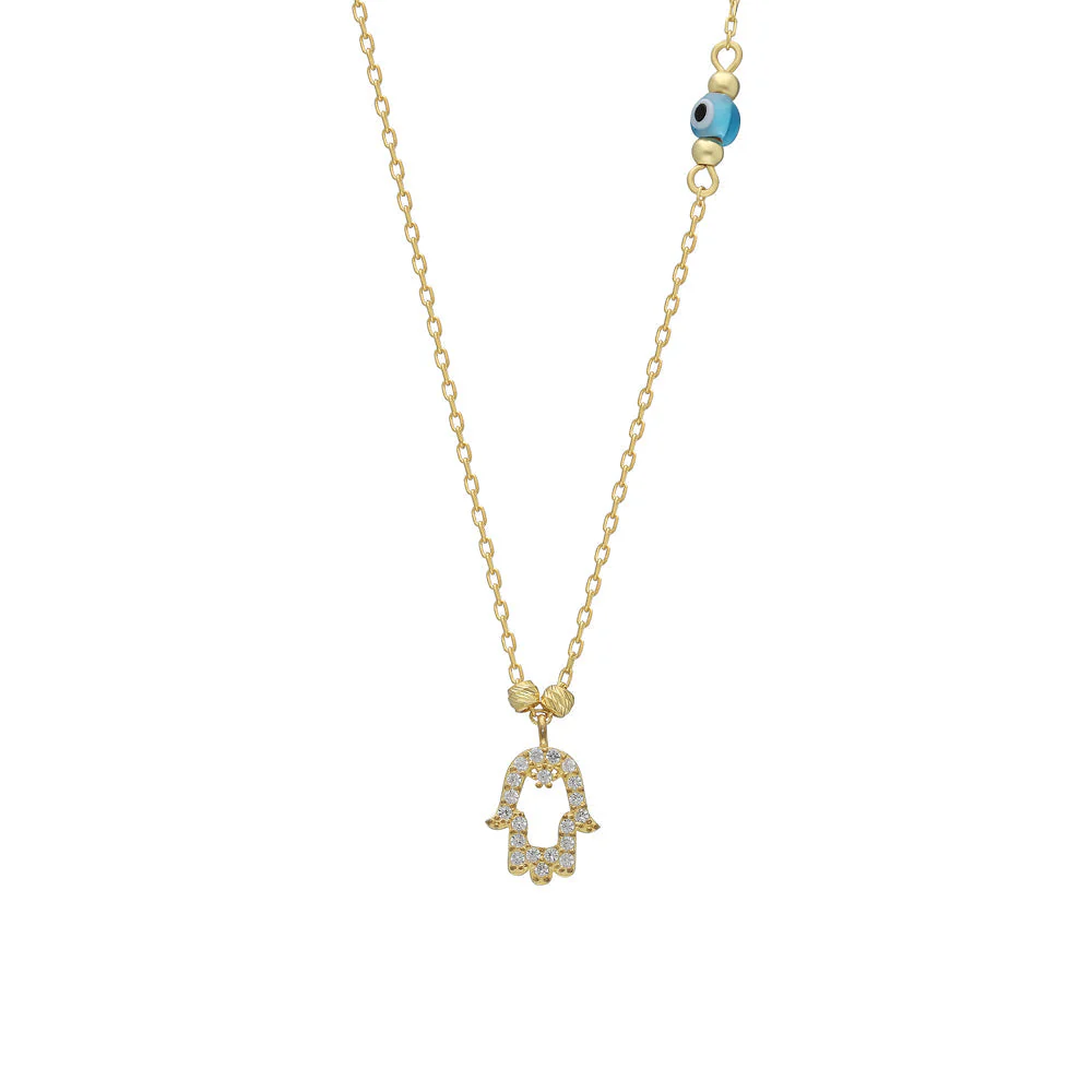 FATIMAS HAND ZIRKONIA HALSKETTE MIT NAZAR