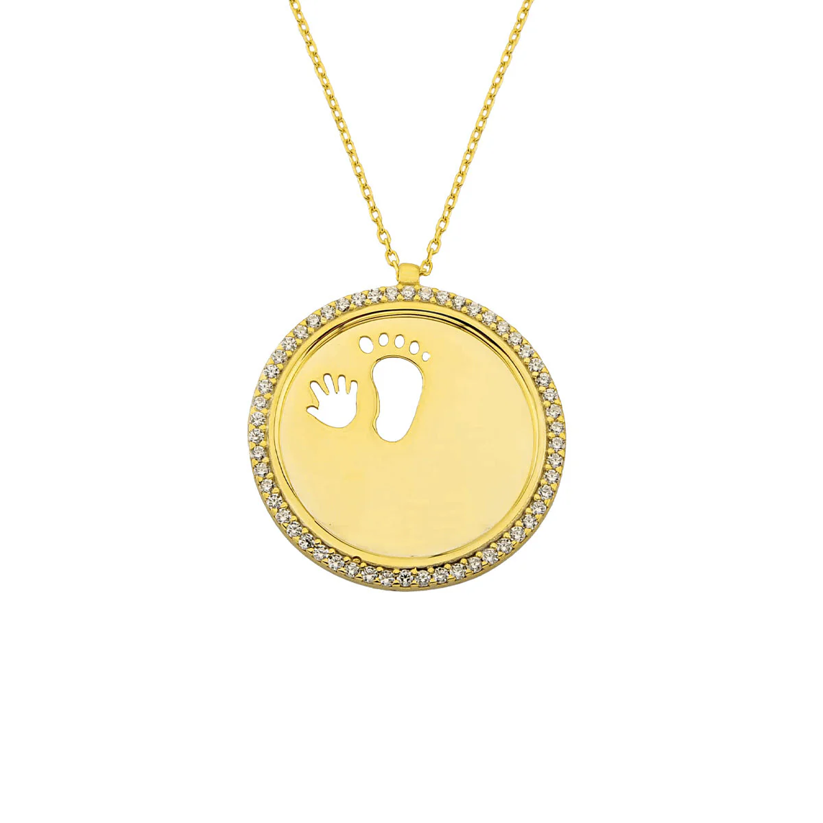 Zirkonia Gravurkette Baby Handfuß